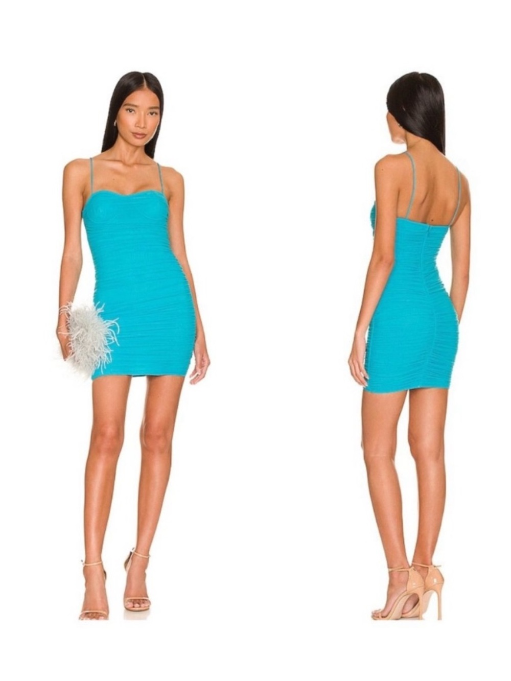 SUPERDOWN • REVOLVE Emmie Mesh Ruched Mini Dress Blue Size XS